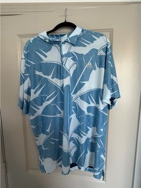adidas Blue and Navy Golf Polo with Abstract Print